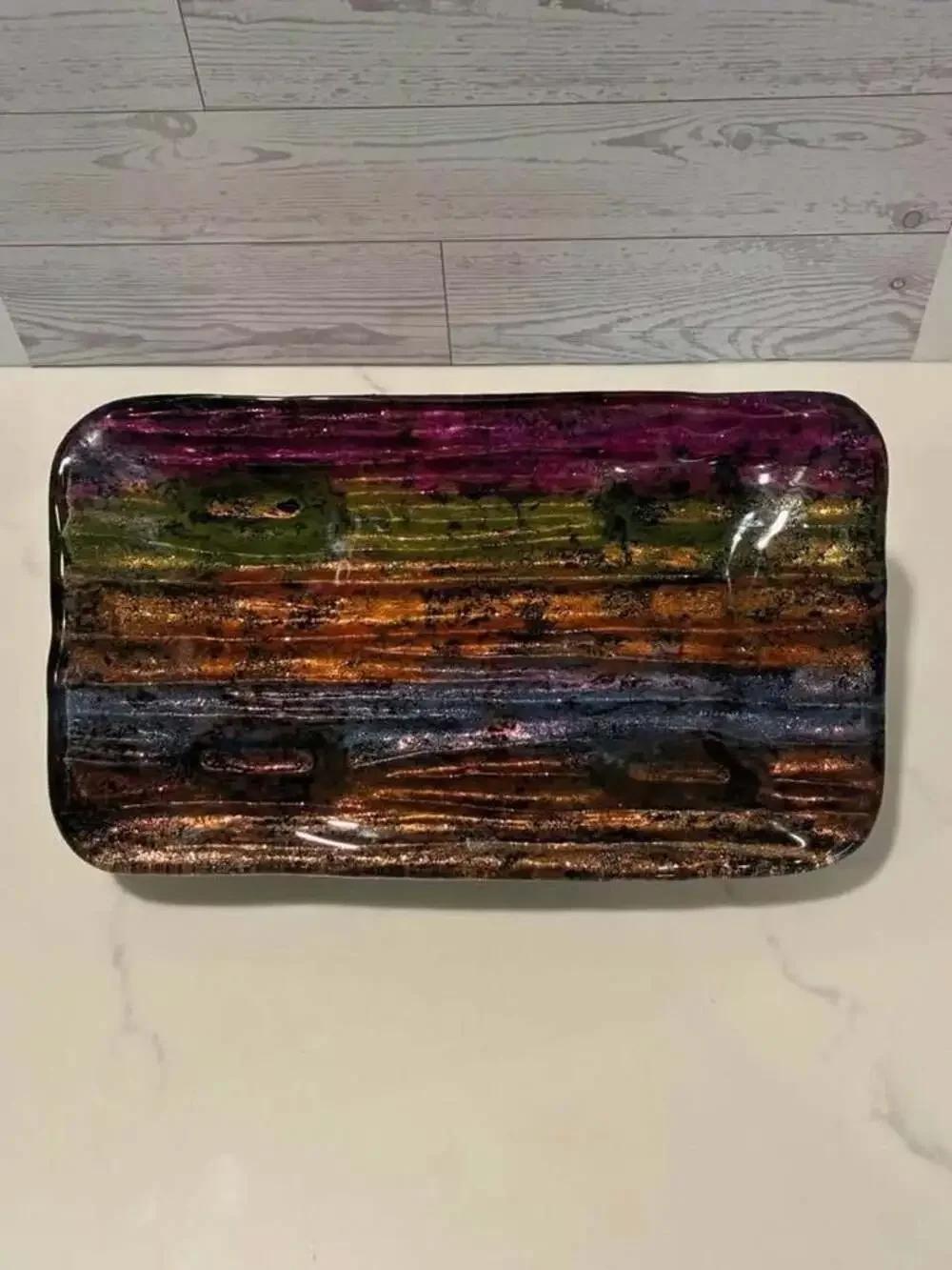 VTG GLASS TRAY …Hand Painted Can be used as a Jewelry Tray or Riser